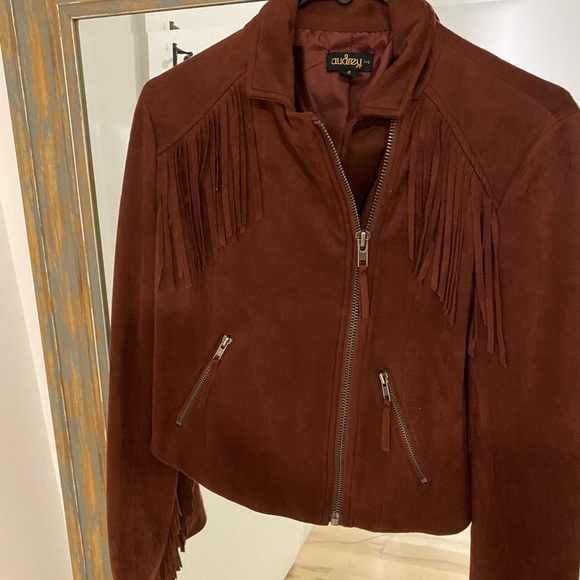 Maroon suede fringe moto jacket. Great condition - Picture 1 of 4